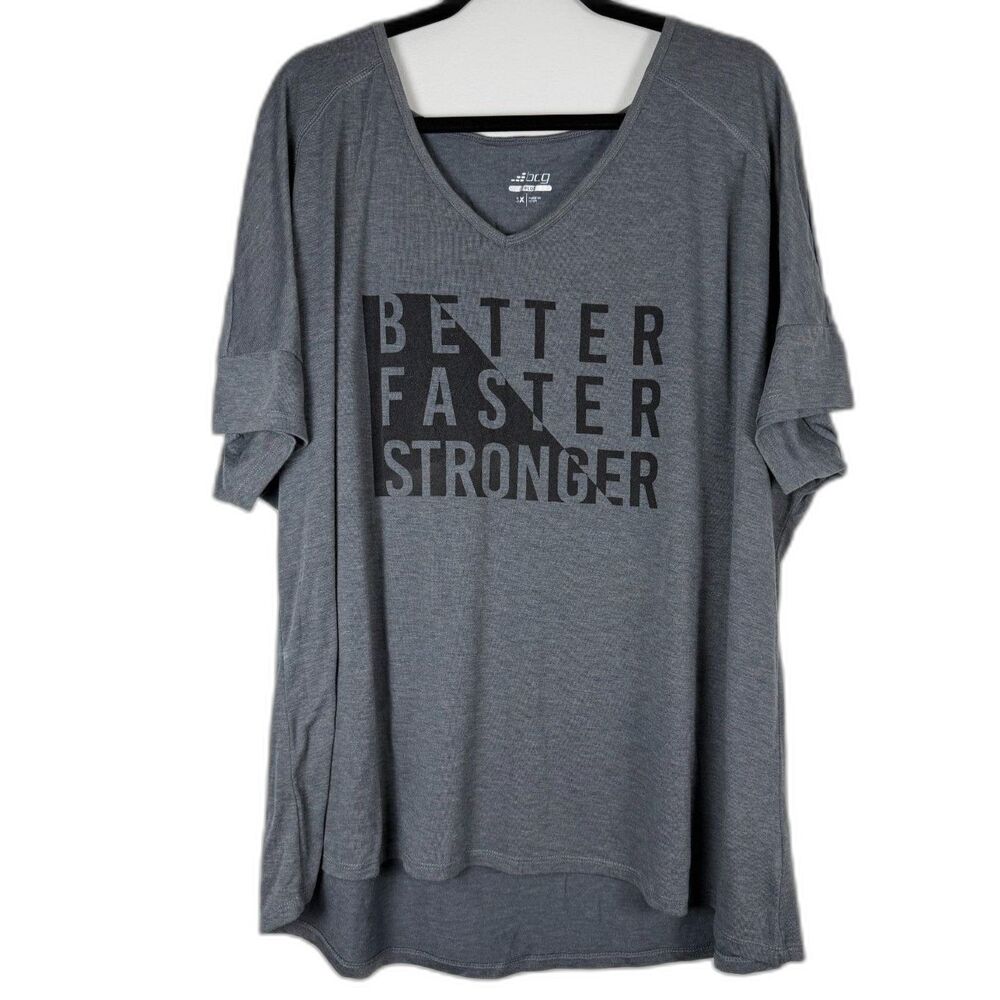 BCG Plus Size 3X Active Top Gray V Neck Workout Tee Better Faster Stronger